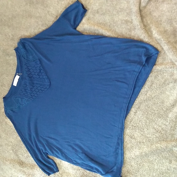 S-Twelve dark teal/navy batwing top with mesh and knit yoke - Picture 1 of 8